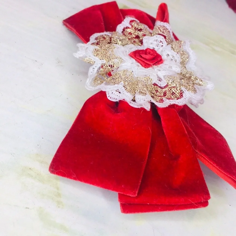 Vintage 80s Red Rosette Velvet Bow